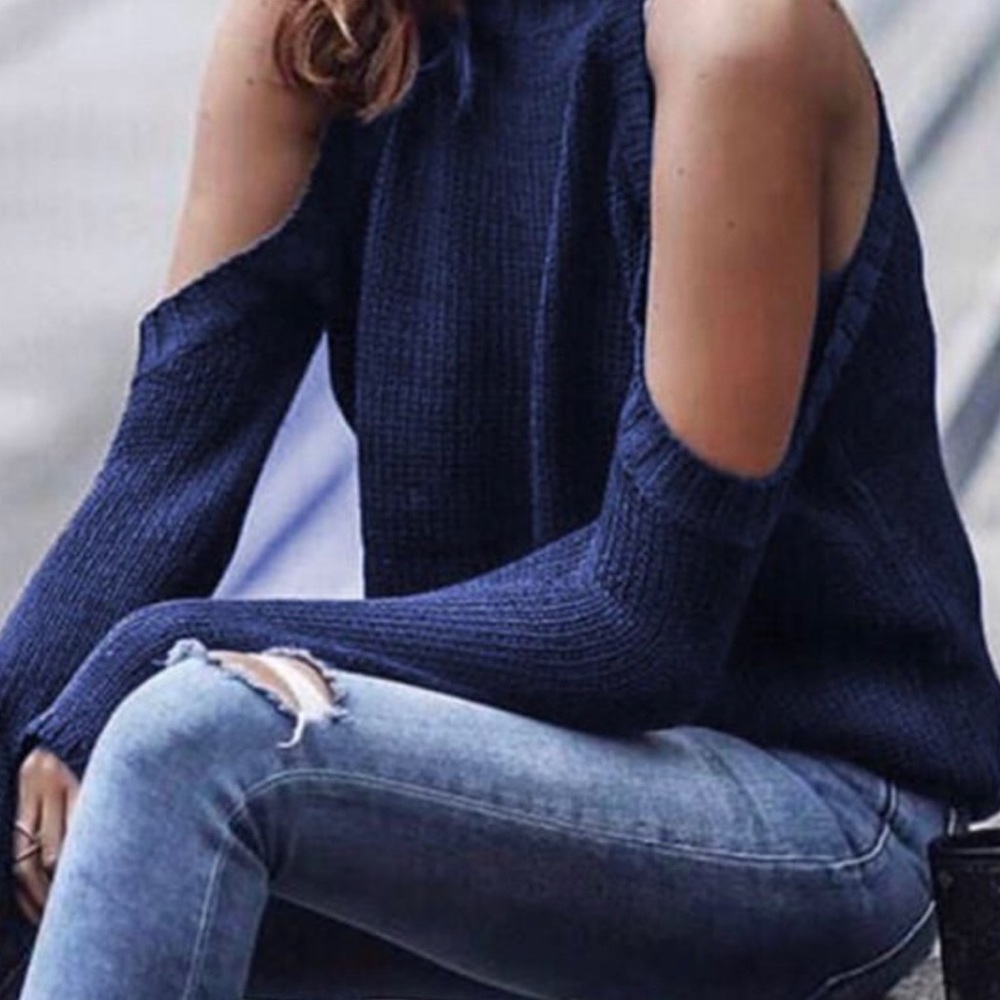 Off shoulder sweater dress.